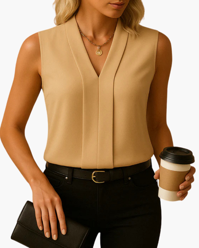 Top femme sans manches à col en V et pli élégant