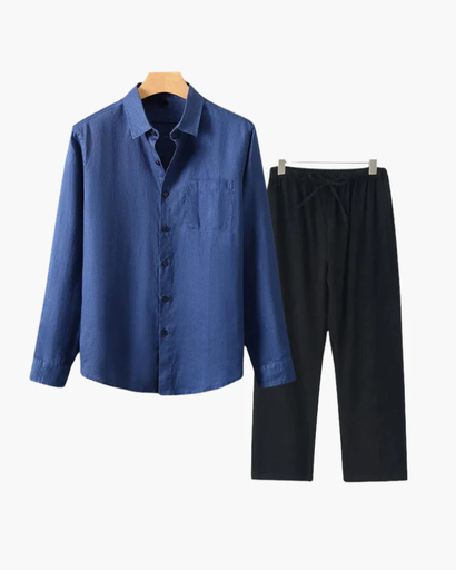 Ensemble Homme 2 Pièces – Chemise à Manches Courtes & Pantalon Droit