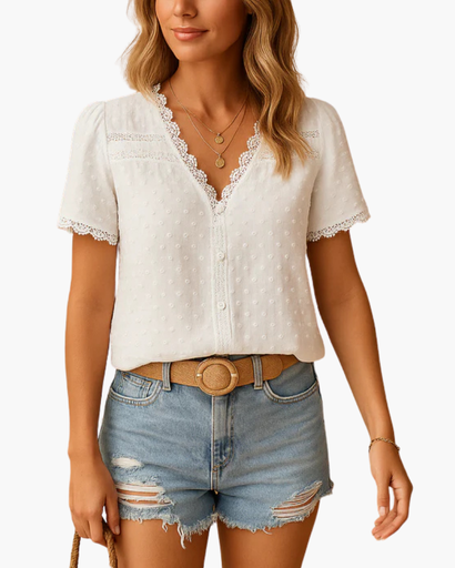 Blouse légère avec détails en dentelle et boutons
