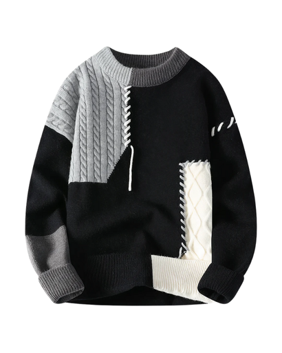 Pull Patchwork – Design Unique avec Détails Contrastés