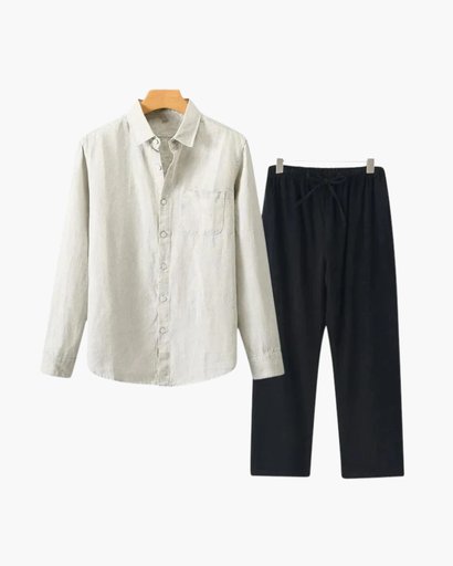 Ensemble Homme 2 Pièces – Chemise à Manches Courtes & Pantalon Droit