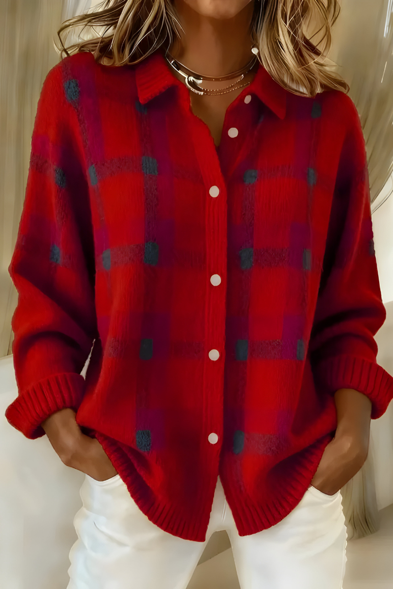 cardigan femme en maille à carreaux, coloris rouge