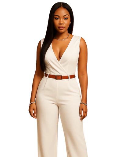 Combinaison femme avec ceinture et jambes larges