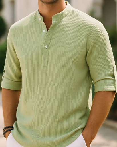 Chemise Décontractée Homme à Col Mao – Style Estival Élégant