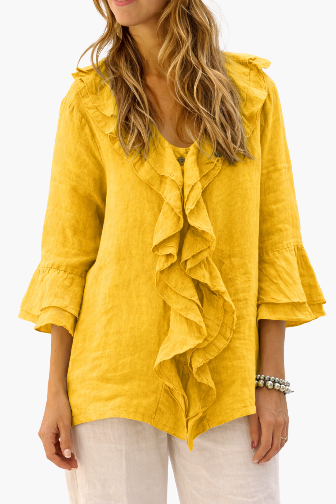 Blouse Femme à Volants – Haut Fluide Élégant à Manches 3/4