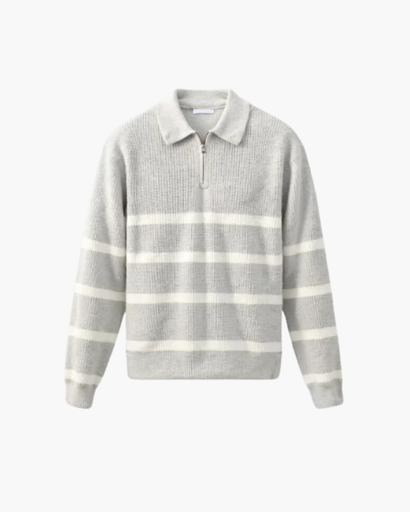 Pull à demi-zip rayé pour homme – Élégance décontractée et confort premium