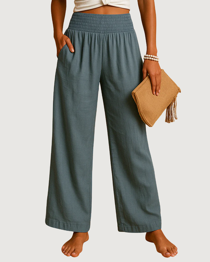 Pantalon femme fluide à taille élastique et jambes droites