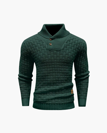 Pull Homme en Maille – Motif Texturé avec Col Haut et Boutons