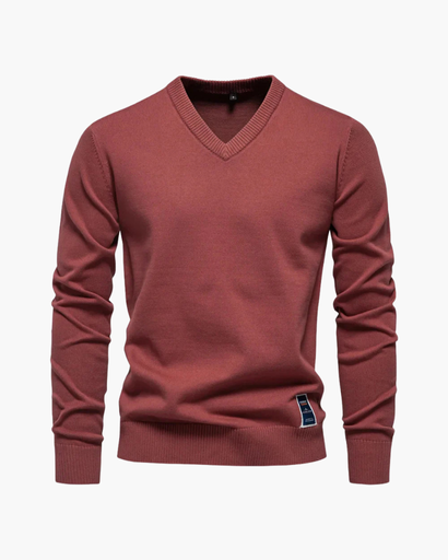 Pull homme à col en V et finitions côtelées