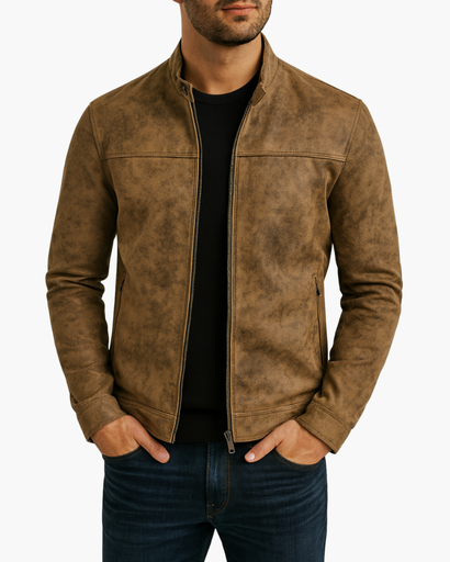 Veste Homme Élégante – Design Aspect Cuir avec Finitions Haut de Gamme