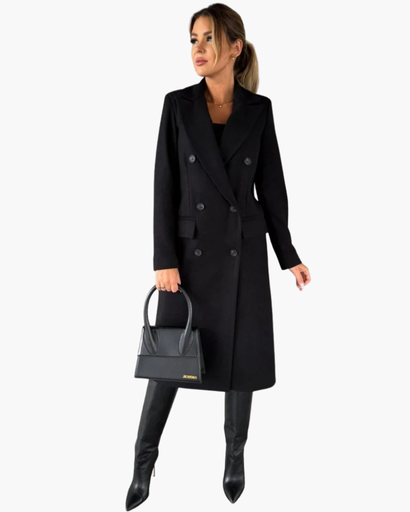 Manteau long croisé à double boutonnage pour femme