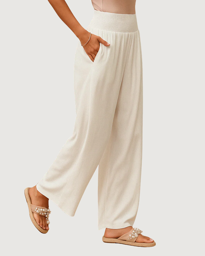 Pantalon femme fluide à taille élastique et jambes droites