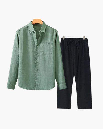 Ensemble Homme 2 Pièces – Chemise à Manches Courtes & Pantalon Droit