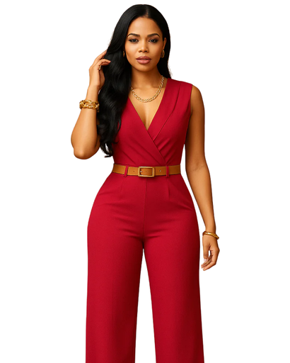 Combinaison femme avec ceinture et jambes larges