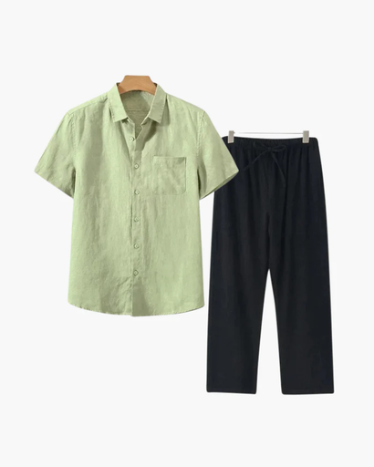 Ensemble Estival Homme – Chemise Courte à Boutons & Pantalon Ample