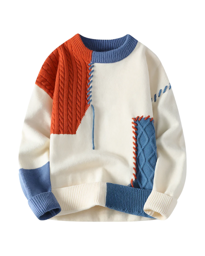 Pull Patchwork – Design Unique avec Détails Contrastés
