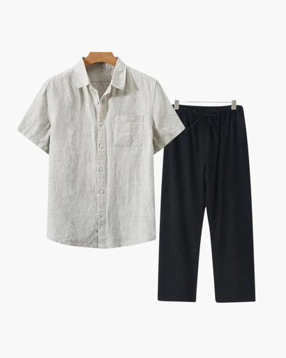 Ensemble Estival Homme – Chemise Courte à Boutons & Pantalon Ample