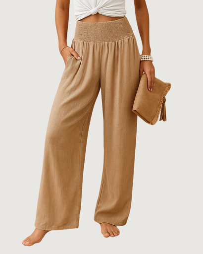 Pantalon femme fluide à taille élastique et jambes droites