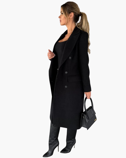 Manteau long croisé à double boutonnage pour femme
