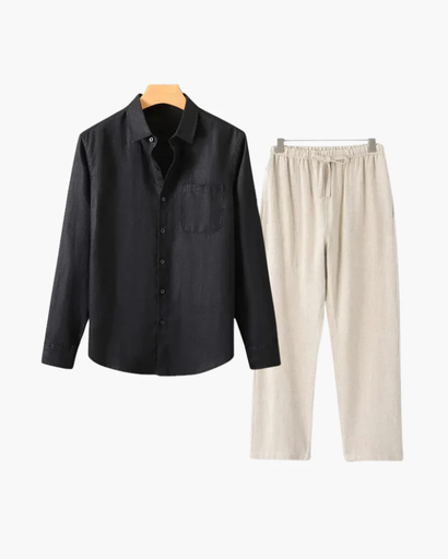 Ensemble Homme 2 Pièces – Chemise à Manches Courtes & Pantalon Droit