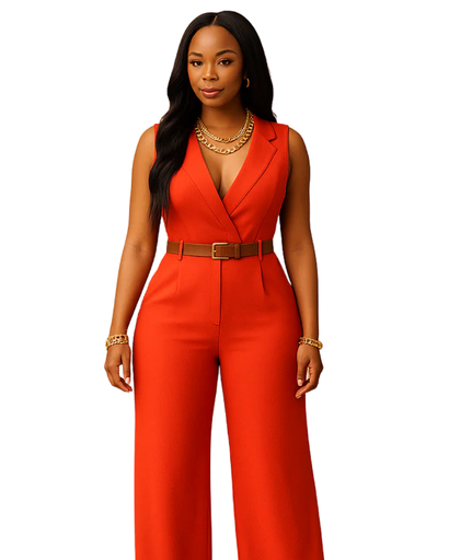 Combinaison femme avec ceinture et jambes larges