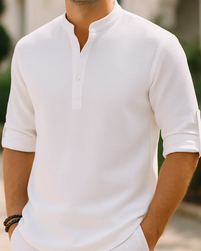 Chemise Décontractée Homme à Col Mao – Style Estival Élégant