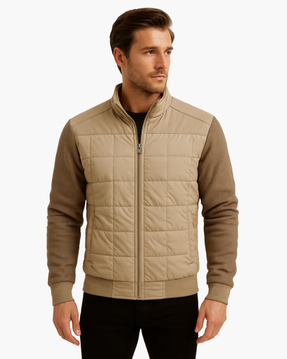 Blouson matelassé à manches texturées pour homme