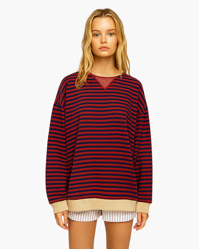 Sweat Femme Oversize à Rayures – Confort Doux et Respirant, Style Décontracté Chic