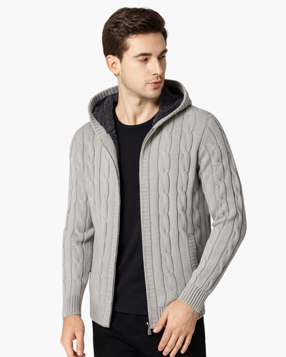 Gilet à Capuche Homme | Maille Torsadée et Doublure Chaude
