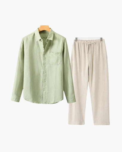 Ensemble Homme 2 Pièces – Chemise à Manches Courtes & Pantalon Droit