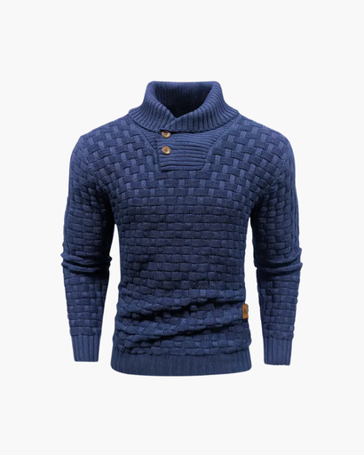 Pull Homme en Maille – Motif Texturé avec Col Haut et Boutons