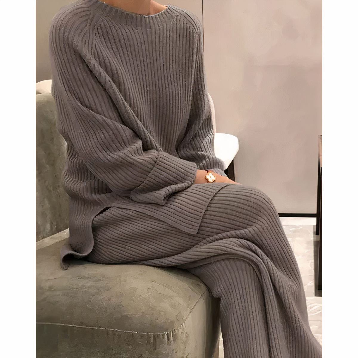 ensemble maille femme pull et pantalon, coloris marron