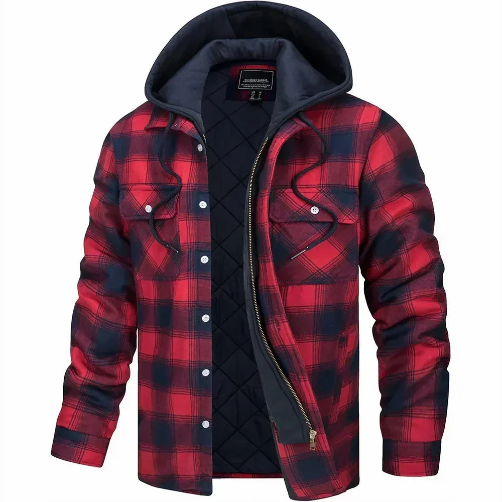 Blouson homme à capuche flanelle coloris Rouge, vue face