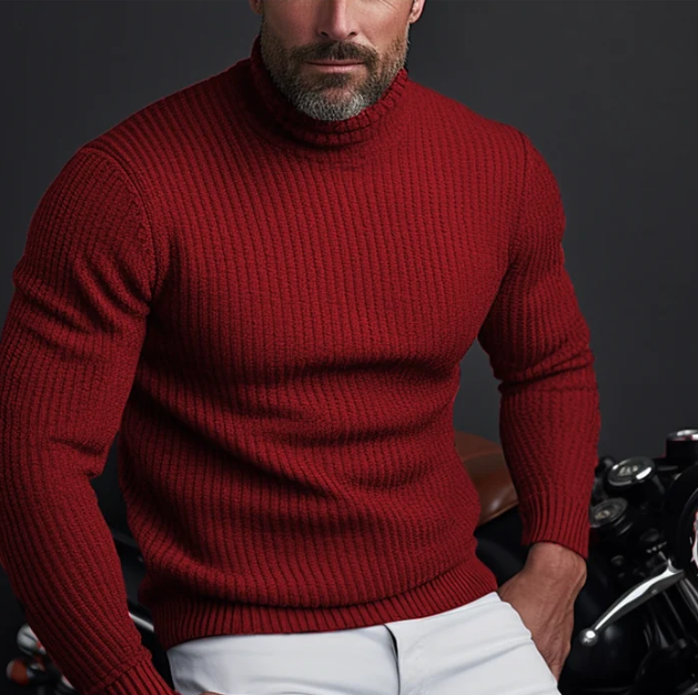 pull col roulé rouge homme, vue de face