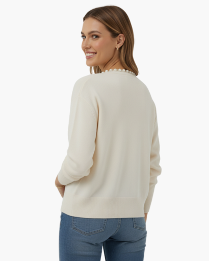 Cardigan Femme Élégant – Finition Perles & Manches Longues | Style Chic