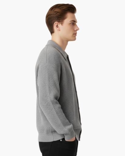 Gilet Homme Oversize Laine Mélangée Maille Côtelée – Style Élégant & Confortable Hiver