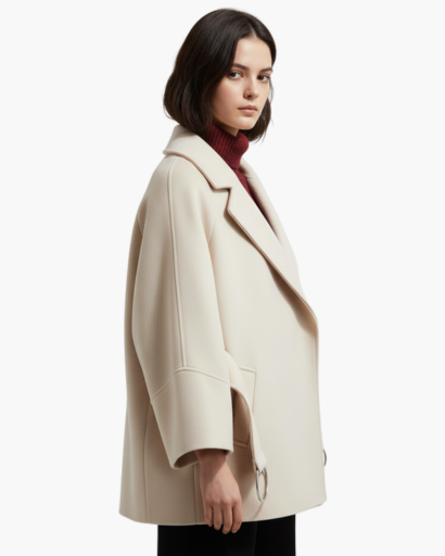 Manteau ceinturé femme – veste courte à col tailleur & coupe structurée