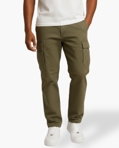 Pantalon cargo homme en coton mélangé avec poches latérales