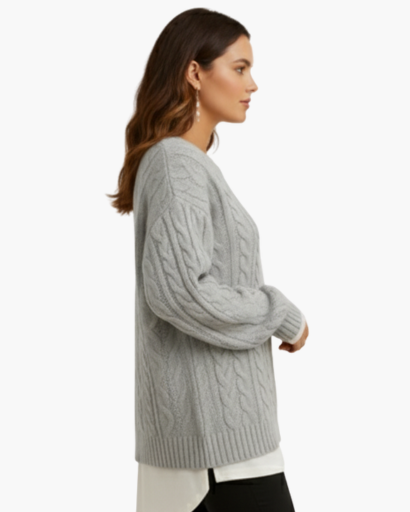 Pull Femme en Maille Torsadée à Coupe Décontractée