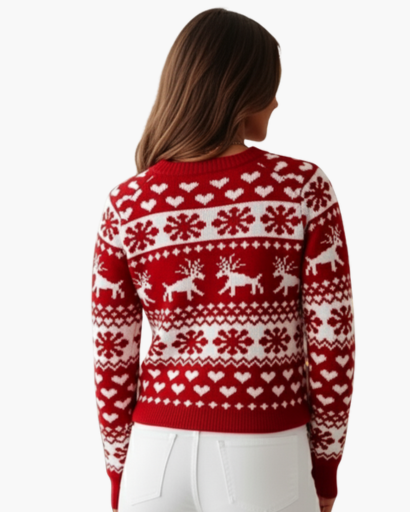 Pull de Noël Femme – Motif Renne & Flocons – Esprit Festif et Doux