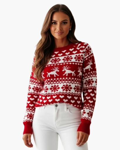 Pull de Noël Femme – Motif Renne & Flocons – Esprit Festif et Doux