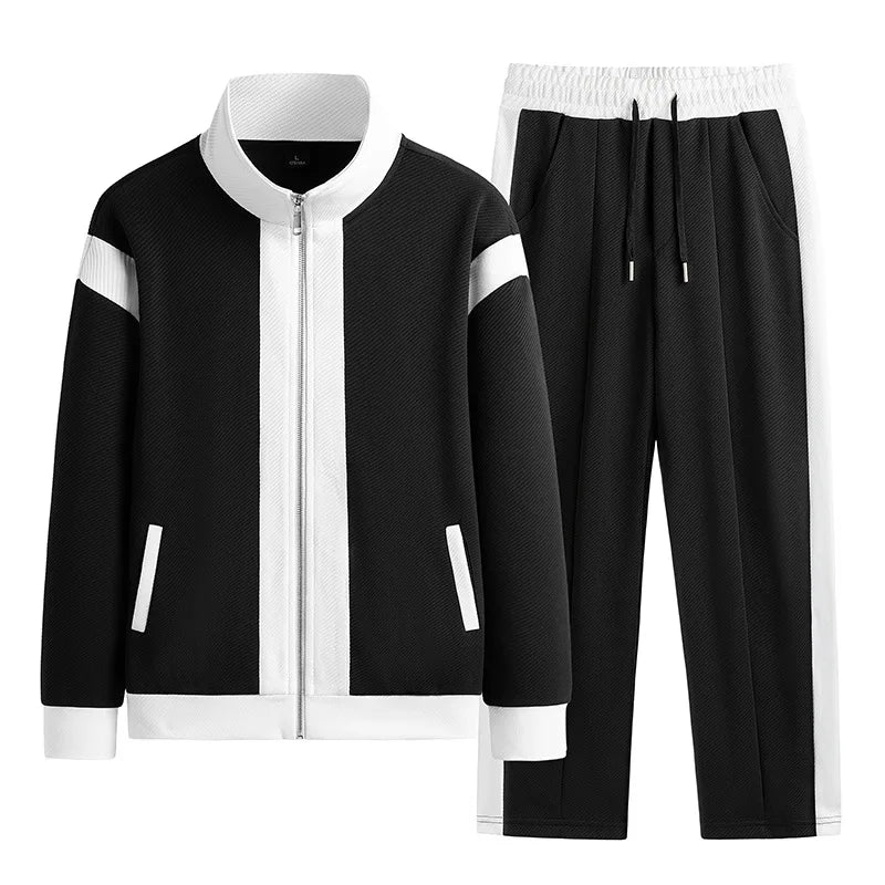 ensemble survêtement homme noir, veste zippée et pantalon
