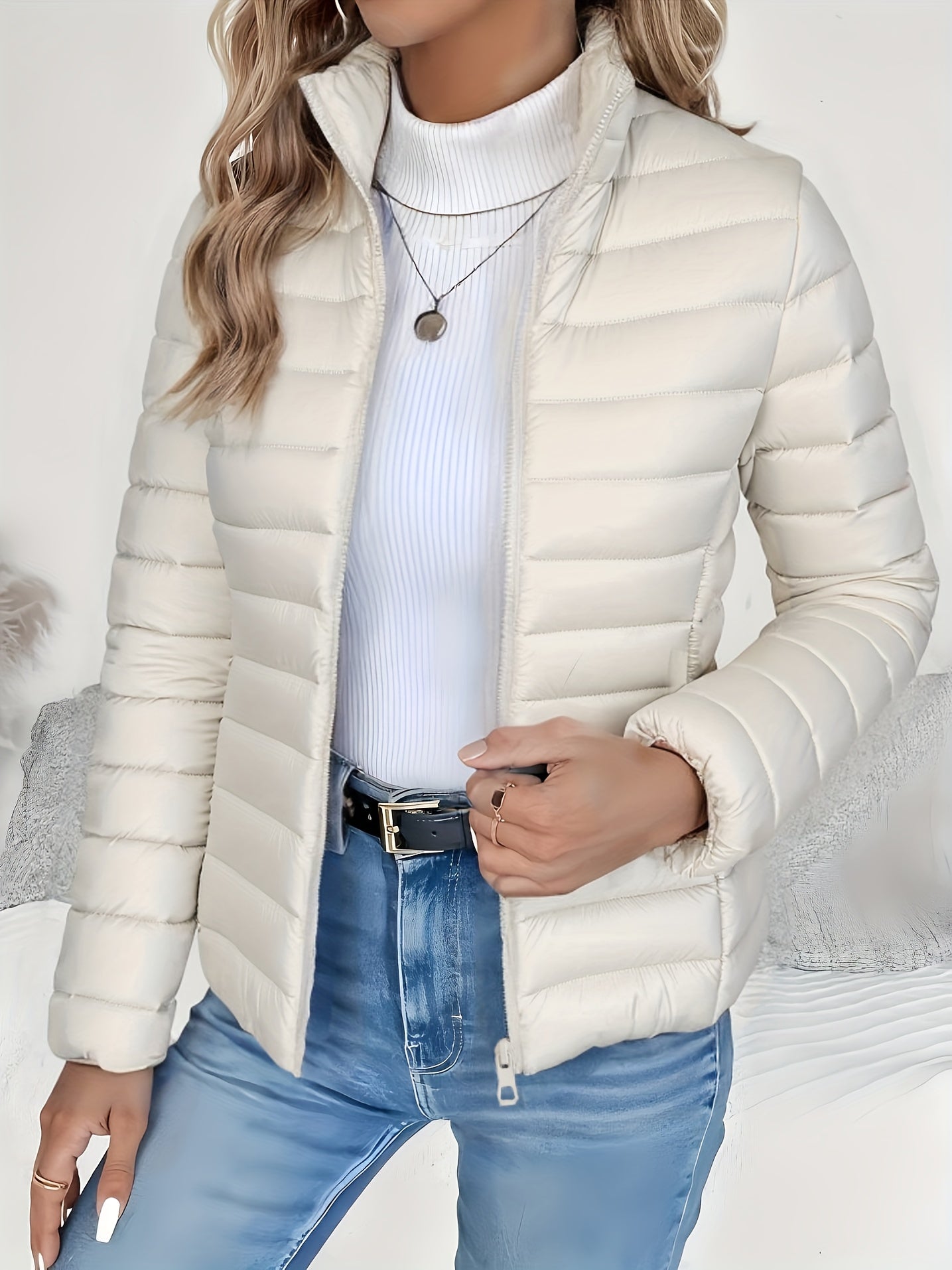 veste mi-saison femme, coloris blanc, vue de face