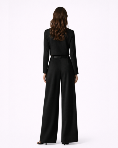 Ensemble Élégant Top Court et Pantalon Large à Pinces