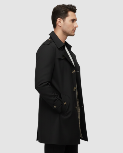 Trench Coat Homme Classique – Coupe Mi-Longue, Double Boutonnage & Détails Épaules