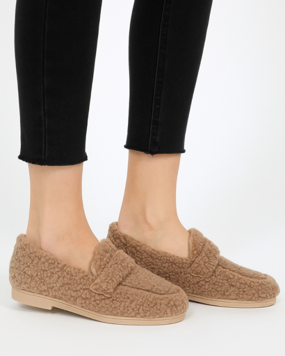 Mocassins Douillets en Laine Bouclée pour Femme