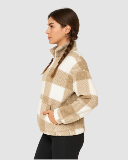 Veste en Polaire à Carreaux – Douceur et Style Décontracté pour Femme