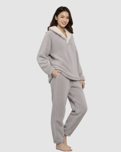 Pyjama Cocooning Femme – Ensemble Deux Pièces à Col Croisé & Coupe Relax