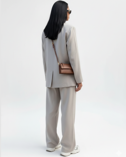 Ensemble Tailleur Lin Femme Blazer Fluide & Pantalon Large – Tenue Bureau | Invitée de Mariage
