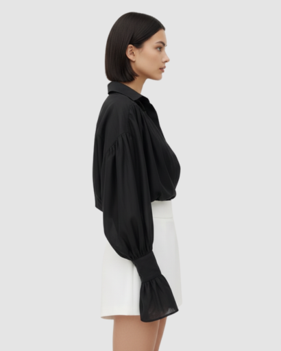 Chemise Fluide à Manches Bouffantes et Poignets Évasés